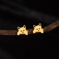 Minimalist gold cat silhouette stud earrings in stainless steel on a tree branch - 749 Gold