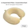Beige U-vormig reiskussen voor neksteun van zacht kristalfluweel met handige drukknoop - Beige