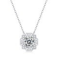 Elegant silver 925 necklace with octagonal halo moissanite pendant on white background - (s925 Silver + Moissanite Sp11355-65/1 Carat/6.5mm) / Chain Length 40cm + 5cm (extension Chain)