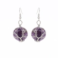 Detailed handmade tree of life wire-wrapped amethyst round earrings with fish hooks - Amethyst