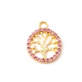 Colgante dorado Árbol de la Vida con pedrería rosa brillante y aro superior para colgar - Rosa Chapado en Oro