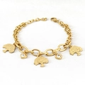 Pulsera de acero inoxidable dorada con dijes de árbol de la vida y corazones de circón - Estilo de Colgante de Árbol de la Vida y Corazón (ZG256)