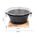 Mini barbecue giapponese in ghisa con griglia e base in legno per campeggio - Stufa a carbone 30CM con tavola e rete standard