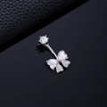 Silver belly button ring featuring heart-shaped zircon stones and a butterfly pendant design - Heart Butterfly Silver