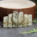 Boho moon hair clip with translucent moonstone raw crystals hand-wrapped in brass wire - Citrine Moon Hair Clip