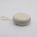 Foldable sunglasses case in beige with gray zipper and convenient ribbon handle - Folding Round Case - Basic