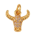 Detailed view of a gold bull head pendant with sparkling clear gemstones on a white background - Bull Head