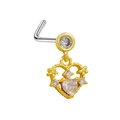 Piercing de nez en forme de cœur doré avec zircon et tige en métal argenté - Pendentif Cœur Évidé Or (24051004-13)
