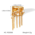 Details und Maße des goldenen mehrlagigen Rings mit Perlen- und Zirkon-Kettentasten - Mehrlagiger Perlenquastenring (HC-R30568)