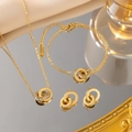 Conjunto de joyas de acero dorado con números romanos y circonitas brillantes - Dorado