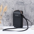 Versatile black crossbody phone bag with lychee texture and adjustable shoulder strap - Black