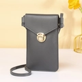Grey touchscreen crossbody phone bag in litchi grain PU leather with gold buckle - Dark Gray