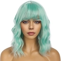 Short wavy mint green wig with airy bangs for women festival cosplay hair style - Mint Green