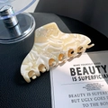 Chic cream white marble patterned acetate hair claw clip with a modern minimalist design - Off White 10cm