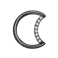 Black 316L stainless steel moon-shaped piercing ring with sparkling cubic zirconia stones - Black with Stone