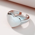 Minimalist silver open heart ring with a 3D heart design and polished mirror finish - Adjustable Open / Silver
