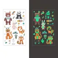 Luminous cartoon forest animals tattoo stickers for kids featuring owls and foxes - Cartoon Mix Style (WS-K97)