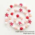 Christmas wool felt garland with red, white, and pink peppermint candy balls, 2 meters long - Red White Pom Pom String