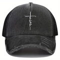 Berretto da baseball nero in stile vintage con stampa a croce Faith per sport all'aperto - Nero