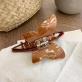 Pince à cheveux papillon marron foncé avec gravure Barrette La France élégante - Style Papillon / 11.5cm / Marron café