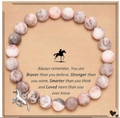 Naturstein Perlenarmband mit Pferdeanhänger und Inspirationskarte für Frauen und Mädchen - Rosa Zebra mit Karte