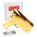 Electric money gun toy in metallic gold finish with toy cash and packaging box - Gold (SM Word) / Gold Money Gun with SM + 100 Notes