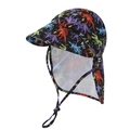 Kids dinosaur print sun hat in black with neck protection flap and adjustable chin strap - 50cm (1-3 Years) / Black Dinosaur