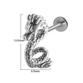 Silver stainless steel dragon stud earring with 13.95mm height and 6.9mm width dimensions - Dragon (Left)