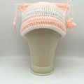 Handmade pink and white striped cat ear knit hat featuring cute star charms - Pink White Stripes