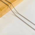 Polished silver stainless steel chain link necklace displayed on a wooden block - 1.5mm Curb Chain / 40+5CM Extension Chain / Steel