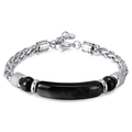 Bracciale da uomo vintage hip-hop in acciaio inossidabile con pietra nera e catena intrecciata - Agata nera / Nero
