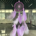 Handmade dream catcher with purple feathers and beads, wall hanging home decoration - Minimalist / Purple