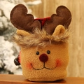 Christmas reindeer plush gift bag with brown antlers, red nose and small bell decoration - Elk