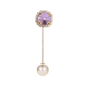 Elegante broche de seguridad dorado con cristal morado facetado y gran perla blanca - Púrpura Dorado