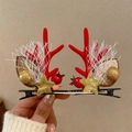 Christmas hair clips featuring red flocked reindeer antlers with gold glitter stars and berries - 56- Christmas Antler Hair Clip #Star Pair