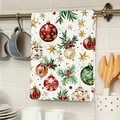 Christmas microfiber kitchen towel with red and green bauble prints on a hanging rack - Design 1 (1PCS)