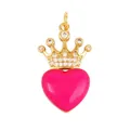 Pink enamel heart pendant with golden crown and sparkling zircons on white background - Rose Crown Heart-ABG8886