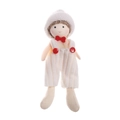 Handmade Christmas angel doll wearing a white knitted hat and corduroy overalls - White