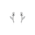 925 Silber Tulpen Ohrstecker mit Markise-Edelstein Akzent in glänzender Ausführung - Weißgold