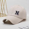 Beige baseball cap with navy blue embroidered letter N in high density cotton twill - Adjustable / Beige