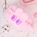 Niedliches rosa Plüschfedermäppchen mit großen Augen-Stickereien und weichen Pompons - Cartoon Hasenstil mit Großen Augen / Rosa