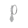 Silver 20G nose ring with teardrop zircon and pavé Hamsa Hand charm pendant - Hamsa Hand Style