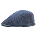 Donkerblauwe denim krantenjongenspet met vintage patchwork en verstelbare metalen gesp - Donkerblauw
