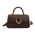 Dark brown PU shoulder bag with golden horseshoe buckle and detachable strap - Brown