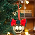 Christmas tree hanging ornament with gold star bell and large red-green velvet bow - Red and Green Bowtie Style