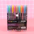Set of 12 metallic markers with 1.0mm tips in a clear PVC pouch on a pink background - 12-Color Metallic Pens