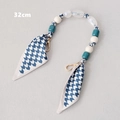32cm purse chain strap featuring blue beads and houndstooth pattern silk scarf - Blue and White Houndstooth Beads with Scarf