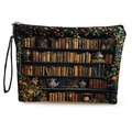 Borsa cosmetica con stampa libreria vintage, chiusura a zip e cinturino da polso nero - Stampa di Scaffale Vintage / 17*25cm (Lino) con Cinturino