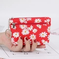 Red daisy floral mini coin purse with zipper closure and silver keychain ring holder - Red