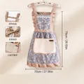 Blue floral cotton princess apron with brown polka dot ruffles and hand-wipe pocket - Blue Princess Apron - Hand-wipe Style